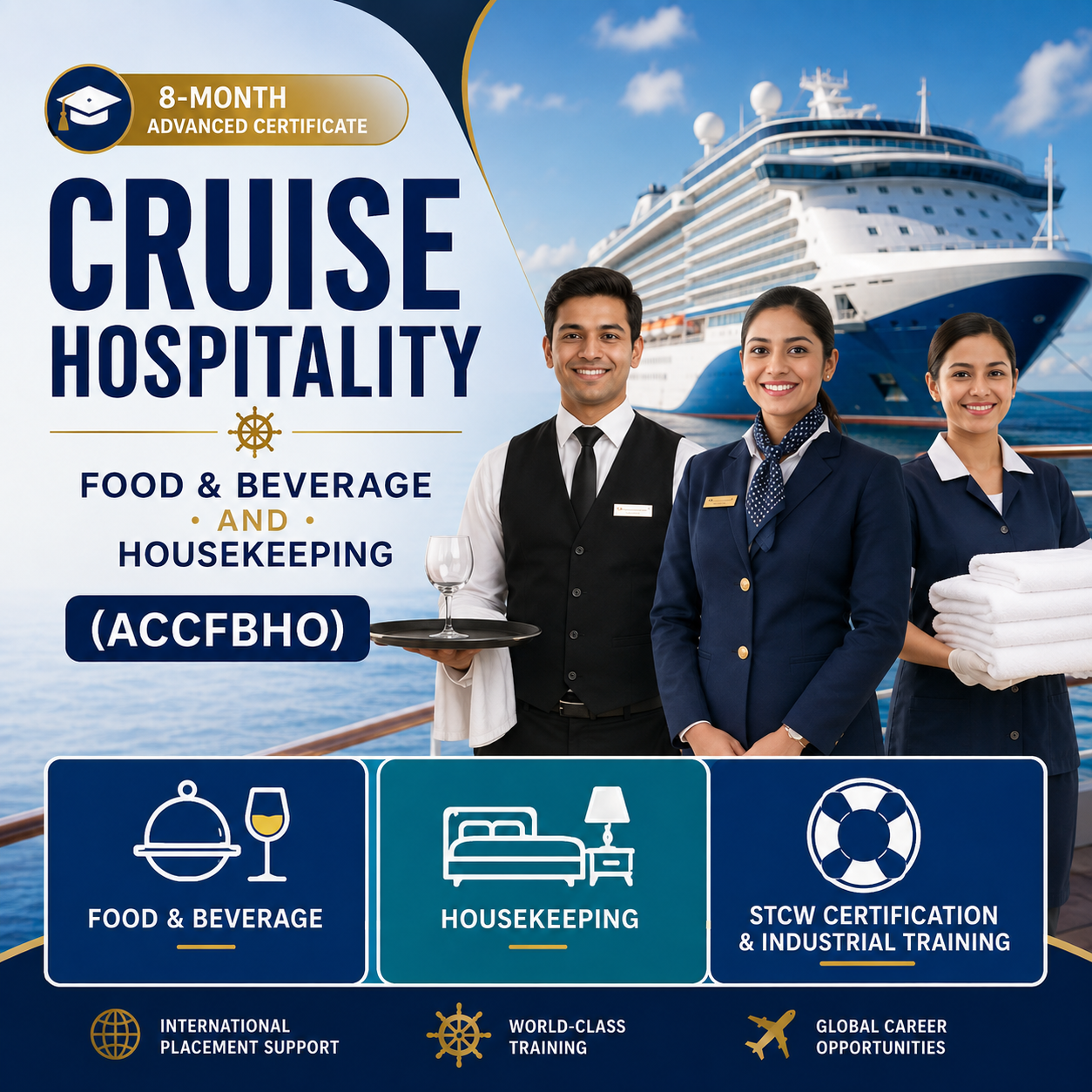 Advanced Certificate in Cruise Hospitality, Food & Beverage and Housekeeping (ACCFBHO) - 8 Months